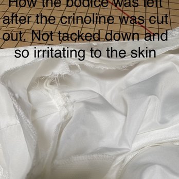 Ann's Classic Affairs - Cut out the crinoline upon request but just left the bodice to ride up. You could see this bunch as well as see through from the front - Bridal Near Me - Murrieta, California Ann's Classic Affairs - Cut out the crinoline upon request but just left the bodice to ride up. You could see this bunch as well as see through from the front - Bridal Near Me - Murrieta, California