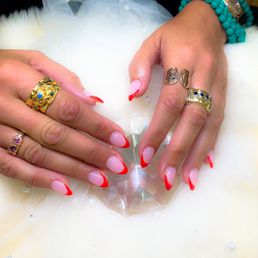Gel french tip almond nails  (with dipping powder and tips)