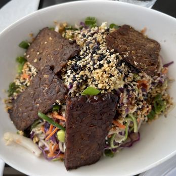 Fruits & Roots Juice Bar + Vegan Cafe - 1/2 Asian Noodle Salad $9 (+$3.50 for Tempeh Bacon) - Vegan Near Me - Stuart, Florida Fruits & Roots Juice Bar + Vegan Cafe - 1/2 Asian Noodle Salad $9 (+$3.50 for Tempeh Bacon) - Vegan Near Me - Stuart, Florida