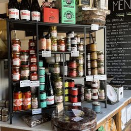 a variety of cheeses and condiments