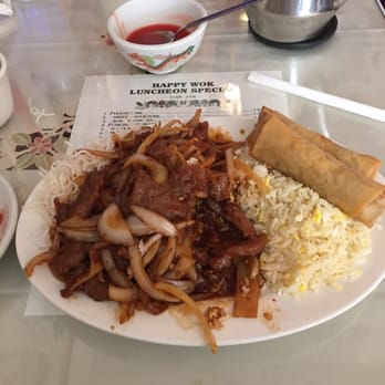 Happy Wok - Mongolian Beef no green onions with extra sauce! Yum yum yum - Chinese Near Me - Rodeo, California