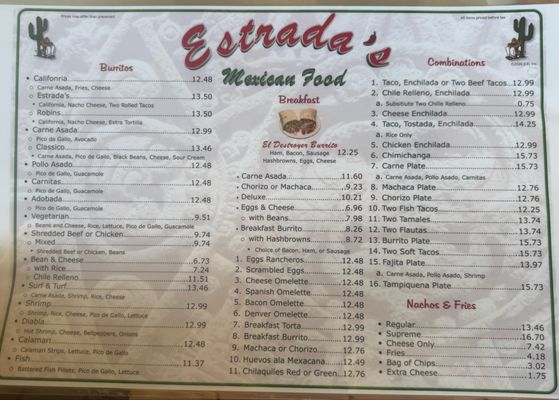 Menu photo 1 Estrada's Mexican Food Santee, CA Menu photo 1 Estrada's Mexican Food Santee, CA