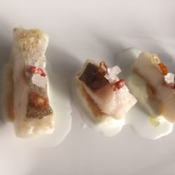Mariterraneo - Bocconcino di merluzzo mozzarella di bufala peperoncini e cristallo di sale presidio slow food