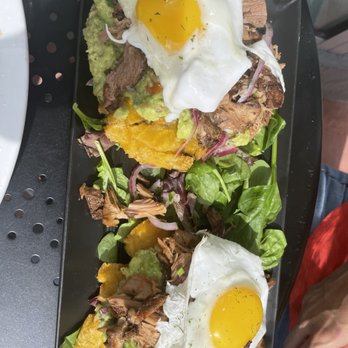 Bistro Cafe - Tostones with pork and eggs - Breakfast & Brunch Near Me - Miami, Florida