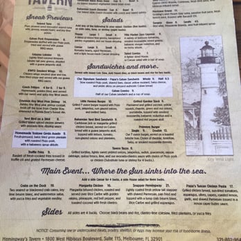Hemingway's Tavern - Menu - New American Near Me - Melbourne, Florida