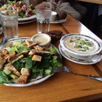 The Oak Table Cafe - The Trio. The creamy baked potato soup. The soup was fantastic. The rye bread roll was also very good. Huge salad. - Breakfast & Brunch Near Me - Sequim, Washington