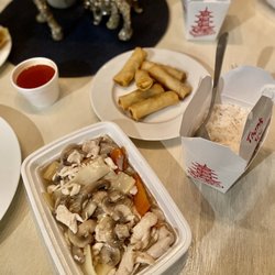 Touch of Asia Sushi & Sake Bar - Moo goo gai pan, rice and spring rolls