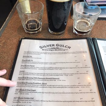 Silver Gulch Brewing & Bottling - The beer menu, two taste tests and I asked them to mix the two into one, which are where my fingers are at on the menu! Yummy! - American Near Me - Anchorage, Alaska Silver Gulch Brewing & Bottling - The beer menu, two taste tests and I asked them to mix the two into one, which are where my fingers are at on the menu! Yummy! - American Near Me - Anchorage, Alaska