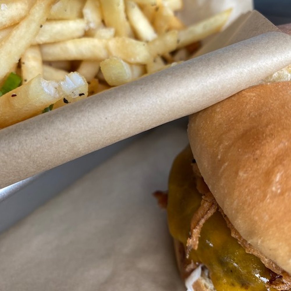 Charred Burger + Bar - Carolina BBQ Burger and fries. So good! - Burgers Near Me - Omaha, Nebraska Charred Burger + Bar - Carolina BBQ Burger and fries. So good! - Burgers Near Me - Omaha, Nebraska