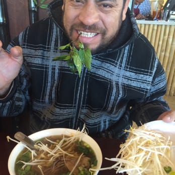 I Love Pho - Beef pho with egg noodles. I don't know what he was doing with the herbs. Lol - Vietnamese Near Me - Oxnard, California