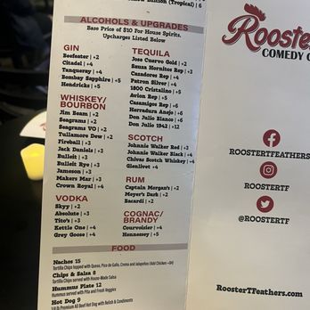 Rooster T Feathers Comedy Club - Menu - Comedy Clubs Near Me - Sunnyvale, California Rooster T Feathers Comedy Club - Menu - Comedy Clubs Near Me - Sunnyvale, California