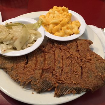 Bullock's Bar-B-Que - Fried flounder, cabbage and Mac and cheese! - Barbeque Near Me - Durham, North Carolina Bullock's Bar-B-Que - Fried flounder, cabbage and Mac and cheese! - Barbeque Near Me - Durham, North Carolina
