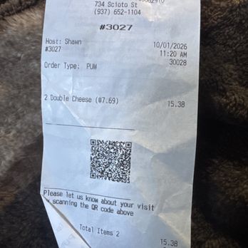 Wendy's - A receipt for two, dry double cheese burgers. - Burgers Near Me - Urbana, Ohio Wendy's - A receipt for two, dry double cheese burgers. - Burgers Near Me - Urbana, Ohio