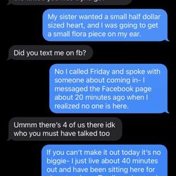 Reigning Ink Tattoo - Screenshot of messages between client and artist