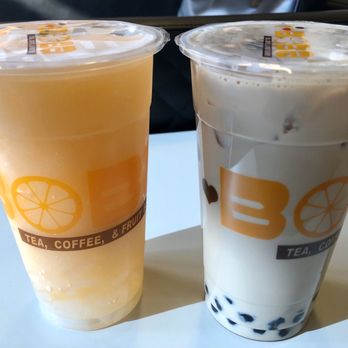 I Heart Boba - Grapefruit slushie with lychee jelly + Regular black cream tea - Coffee & Tea Near Me - Burlington, Ontario