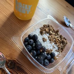 Blueberry granola topped chia pudding- almond milk base Blueberry granola topped chia pudding- almond milk base