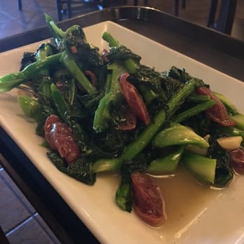 Ginger Cafe - Gai Lan with Chinese sausage- salty hot mess :( - Asian Fusion Near Me - Gilroy, California