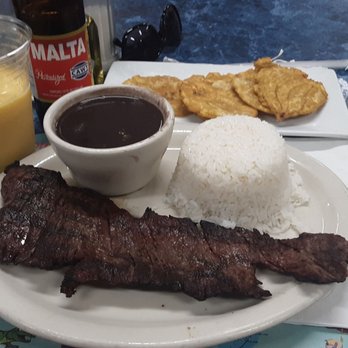 Latin Cafe - Malta, mango shake, tombstones, steak, black beans and rice - Cuban Near Me - Miami Beach, Florida Latin Cafe - Malta, mango shake, tombstones, steak, black beans and rice - Cuban Near Me - Miami Beach, Florida