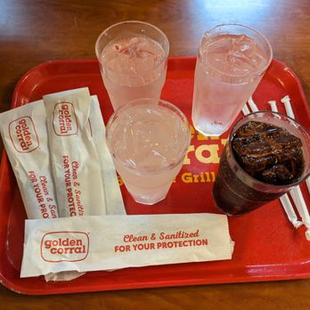 Golden Corral Buffet & Grill - Tray with drinks, eating utensils (cleaned and sanitized for our protection), and straws. - Buffets Near Me - Winston-Salem, North Carolina Golden Corral Buffet & Grill - Tray with drinks, eating utensils (cleaned and sanitized for our protection), and straws. - Buffets Near Me - Winston-Salem, North Carolina