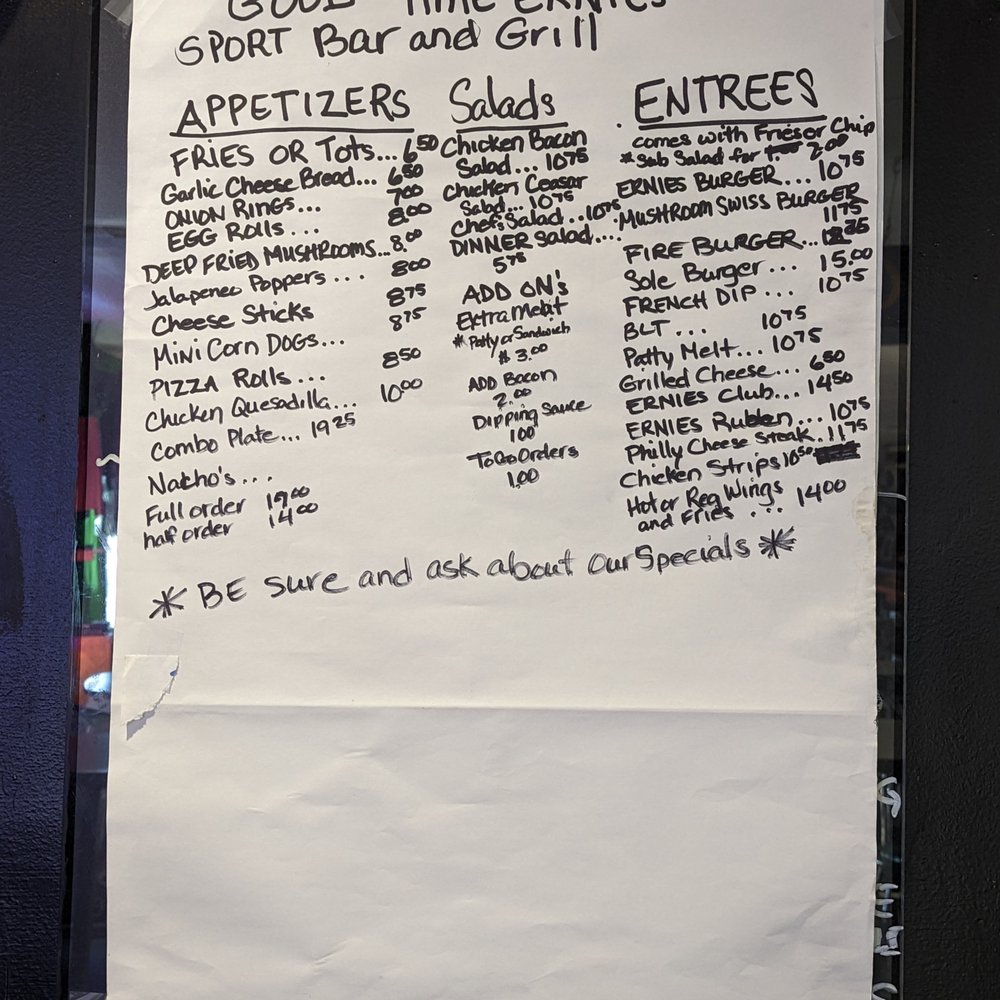 Good Time Ernie's - Food menu. - Dive Bars Near Me - Burien, Washington Good Time Ernie's - Food menu. - Dive Bars Near Me - Burien, Washington