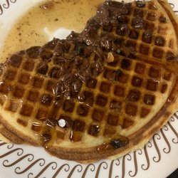 Waffle House - blueberry waffle with chocolate chips on top