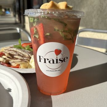 Fraise Cafe - Strawberry Basil Lemonade 16oz $4.95, comes with a cookie, yummy 7.5/10, overall: 7.8/10 - Creperies Near Me - Fullerton, California Fraise Cafe - Strawberry Basil Lemonade 16oz $4.95, comes with a cookie, yummy 7.5/10, overall: 7.8/10 - Creperies Near Me - Fullerton, California