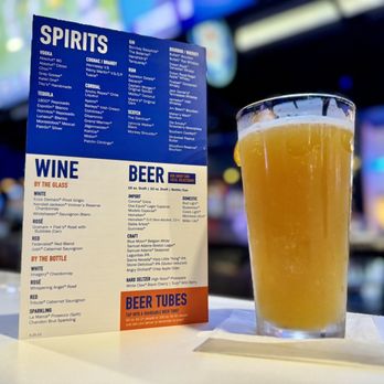 Dave & Buster's Milpitas - San Jose - a glass of beer and menu - Arcades Near Me - Milpitas, California