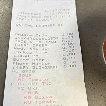 Schlotzsky's - My receipt. I guess I got to the line at 12:23 and got my food at 1pm. - Delis Near Me - Fort Worth, Texas Schlotzsky's - My receipt. I guess I got to the line at 12:23 and got my food at 1pm. - Delis Near Me - Fort Worth, Texas