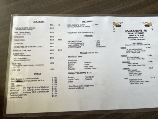 Menu photo 1 Hazel's Drive In Antioch, CA Menu photo 1 Hazel's Drive In Antioch, CA
