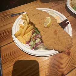 Scheers Schnitzel - Pork schnitzel and fries and salad