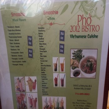 Pho 2012 Bistro - menu as of 10-21-2018 - Vietnamese Near Me - Anaheim, California