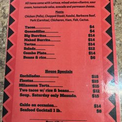 Tienda Mexicana - Current menu
