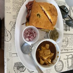 Kitt's Kornbread Sandwich & Pie Bar - Sicilian Sandwich with Frito Pie Soup