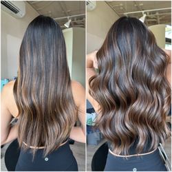 Kutz by Kimmy - Partial no bleach balayage + root smudge + trim