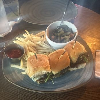 Russell's Seafood Grill - Wagu sliders w scallop and arugula and pepper jelly. The bun is even toasted to perfection. Southern green beans to die for. - Seafood Near Me - Murrells Inlet, South Carolina Russell's Seafood Grill - Wagu sliders w scallop and arugula and pepper jelly. The bun is even toasted to perfection. Southern green beans to die for. - Seafood Near Me - Murrells Inlet, South Carolina