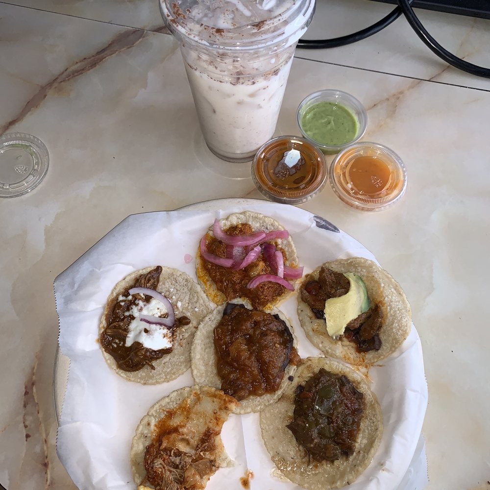 Guisados - Sampler taco plate and horchata. - Mexican Near Me - Pasadena, California Guisados - Sampler taco plate and horchata. - Mexican Near Me - Pasadena, California