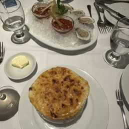 French onion soup and east coast oysters