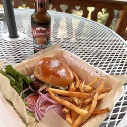 The Hitching Post Bar and Grill - Burger, fries and a root beer.