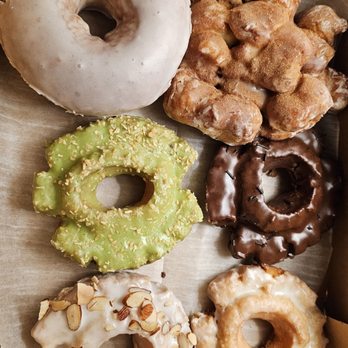 Doughnut Vault - Vanilla yeast, apple fritter, chocolate old fashioned,  buttermilk old fashioned, almond old fashioned and pistachio old fashioned. - Donuts Near Me - Chicago, Illinois