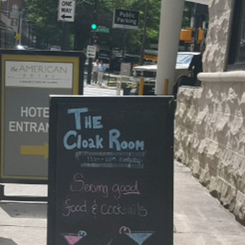 The Cloakroom Kitchen & Bar - Sign should say serving "great!" food  :)  - make sure to check out that sweet Barracuda out front. - American Near Me - Atlanta, Georgia