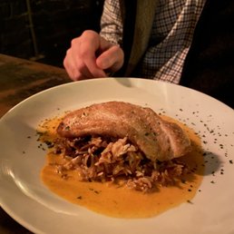 Fish of the day--Red grouper with lobster cream and wild rice