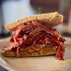 Deli News Frisco - NBC:  CHOPPED LIVER, ROAST BEEF, CORNED BEEF AND BERMUDA ONIONS ON NEW YORK RYE BREAD