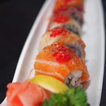 Tokyo Sushi 1 - a sushi on a long white plate - Japanese Near Me - Toronto, Ontario