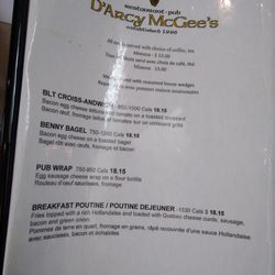 D'Arcy McGee's - Breakfast menu. Yup, it's pricey.