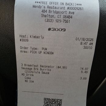 Wendy's - 1.18.26 yummers - Fast Food Near Me - Shelton, Connecticut