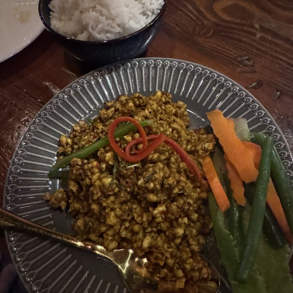 KHUA KLING - Spicy Southern-style dry minced pork curry with lemongrass, turmeric, and kaffir lime leaves KHUA KLING - Spicy Southern-style dry minced pork curry with lemongrass, turmeric, and kaffir lime leaves