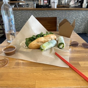 Lotus Banh Mi - Ginger Chicken Banh Mi and Shrimp Spring Rolls 2pcs - Vietnamese Near Me - Chicago, Illinois