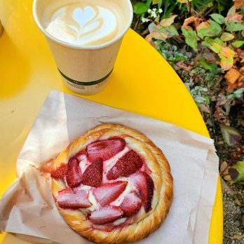 Backhaus - Strawberry cheesecake swirl and a latte - Bakeries Near Me - San Mateo, California