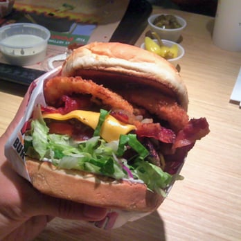 Habit Burger & Grill - added onion rings to the BBQ bacon charburger w/ american cheese and turned it into a western bacon cheeseburger! was delicious! - Burgers Near Me - Pasadena, California
