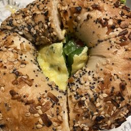 Bagel sandwich with egg and veggies Bagel sandwich with egg and veggies